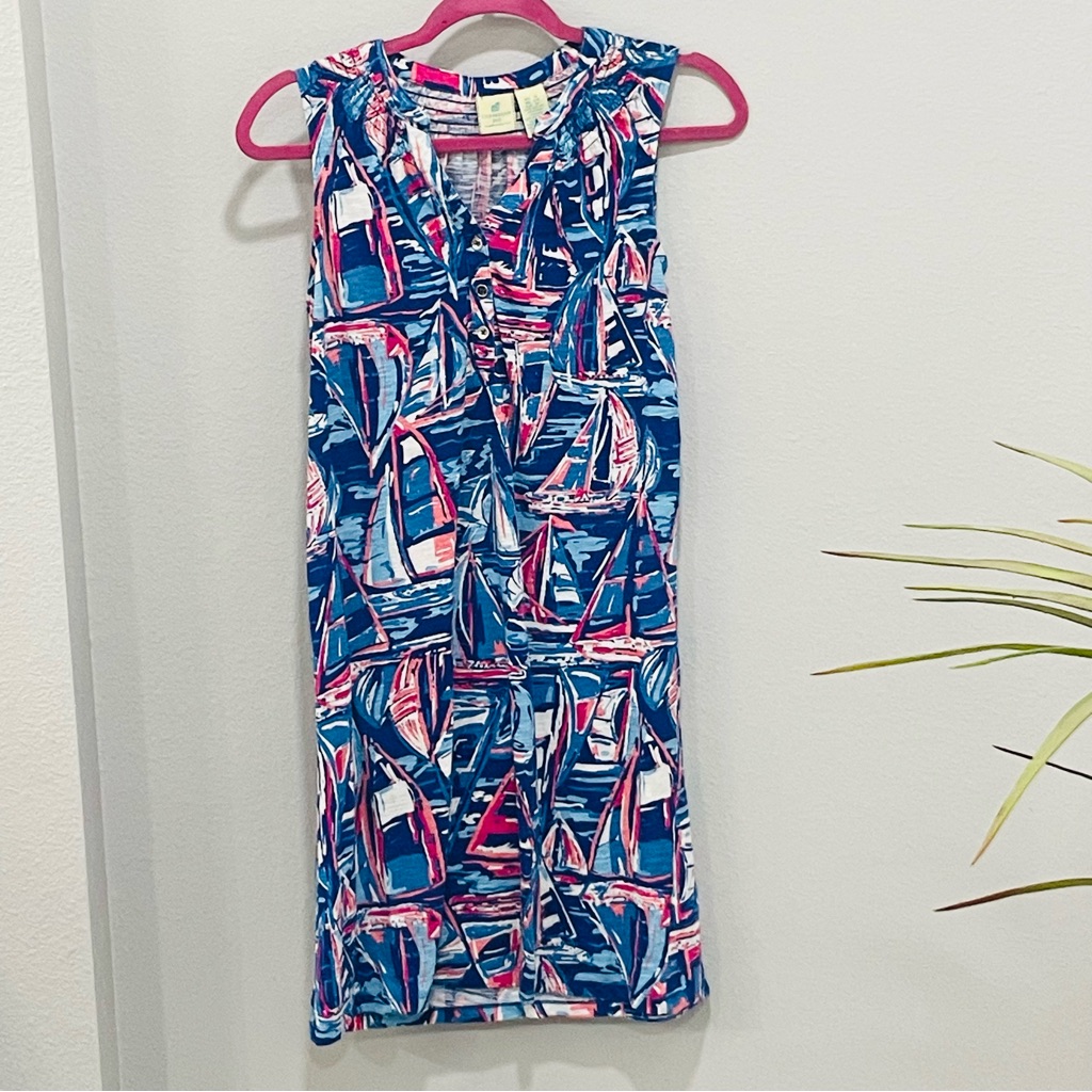 Caribbean Joe Colorful Sailboat Sleeveless Midi Dress Womens Size S